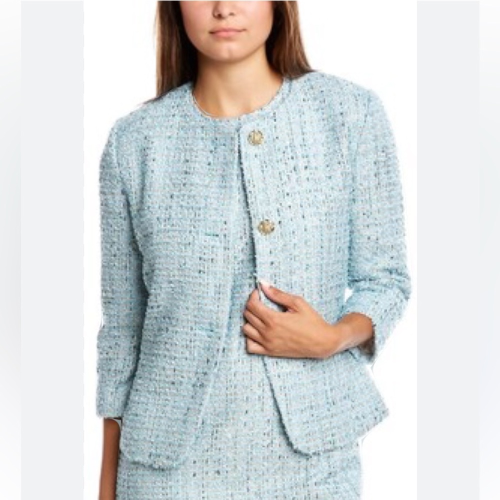St. John Knits Eyelash Tweed Knit Peplum Jacket